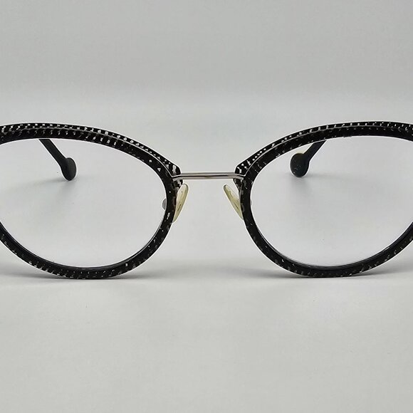 L.A. Eyeworks Walnut Cat Eye Sparkle Net Shiny Silver Eyeglasses Frame w/ Case - Picture 2 of 16